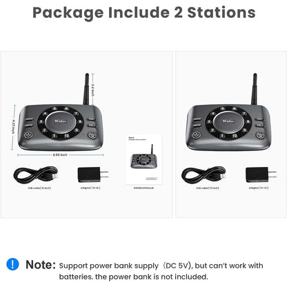 Wuloo S600-P2 Full Duplex Two Way Audio Wireless Intercom System 5280ft Range