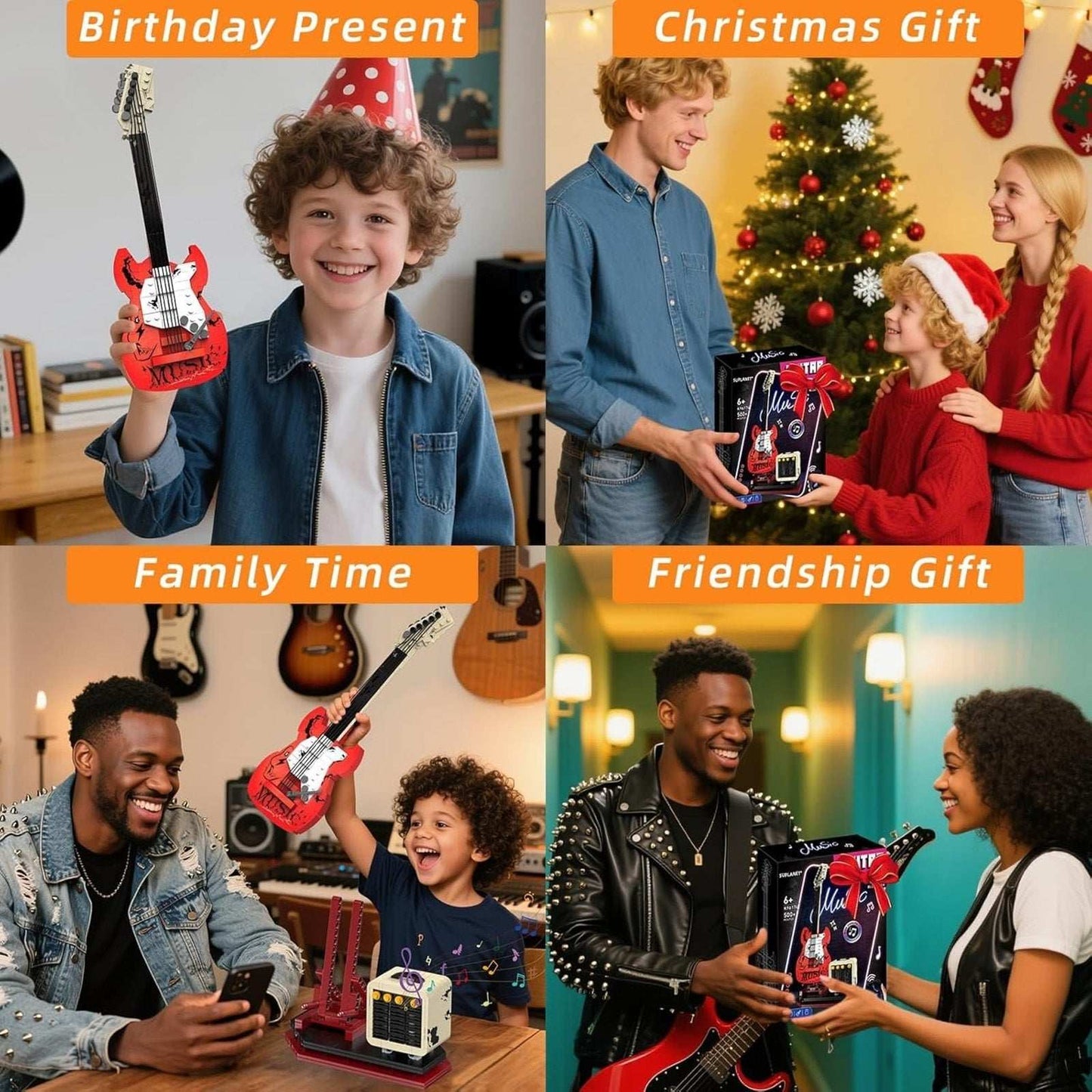 Electric Guitar Building Block Set w/ Reverb Amp Bluetooth Speaker -Music Lovers