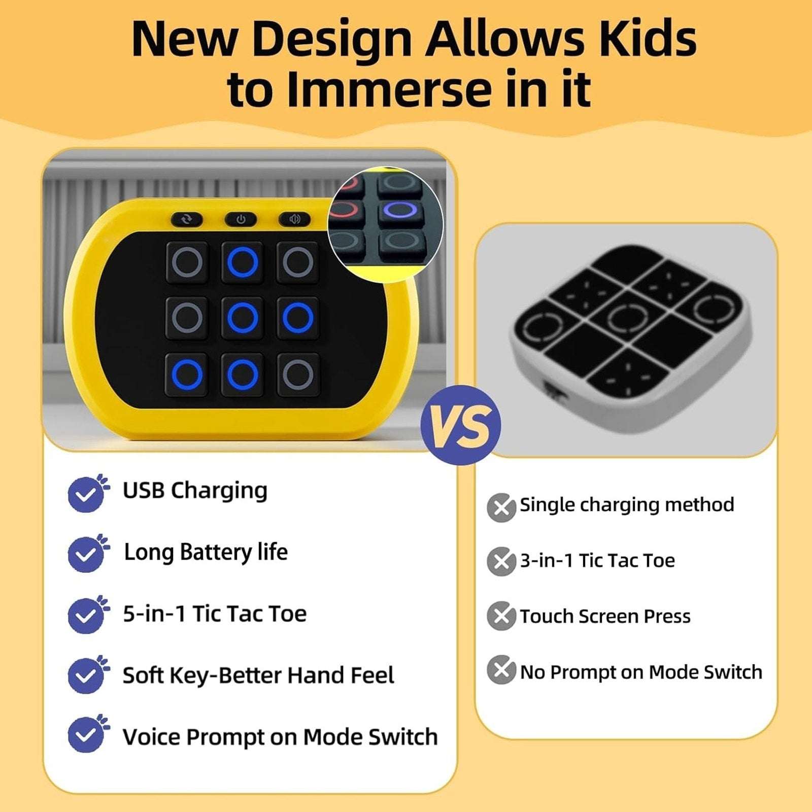 Electronic Tic-Tac-Toe 5-in-1 Games Rechargeable Handheld Console Ages 6-12