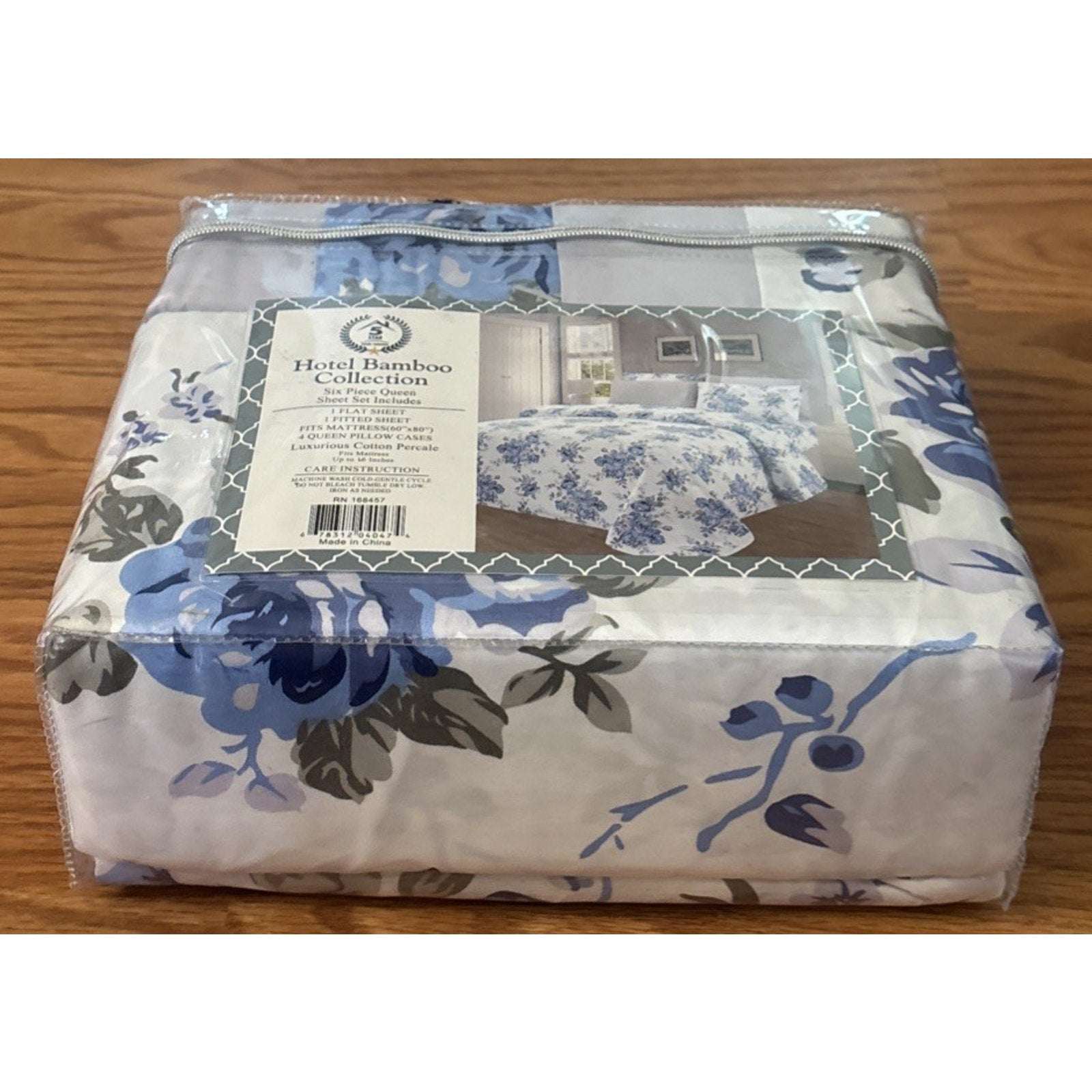 Hotel Bamboo Collection 1800 6-Piece Queen Sheet Set Deep Pocket Blue Floral