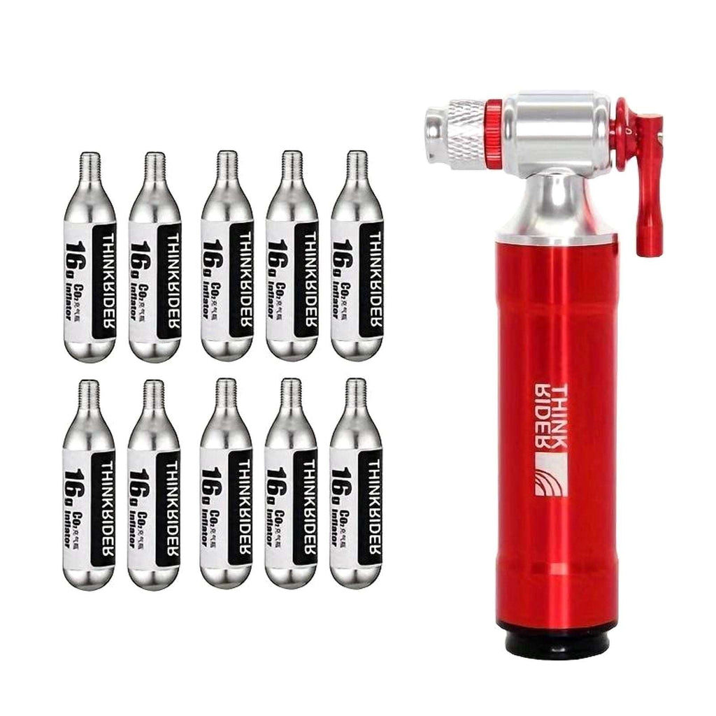 ThinkRider 10PC 16g Threaded CO2 Cartridges + Bike Tire Inflator Schrader/Presta