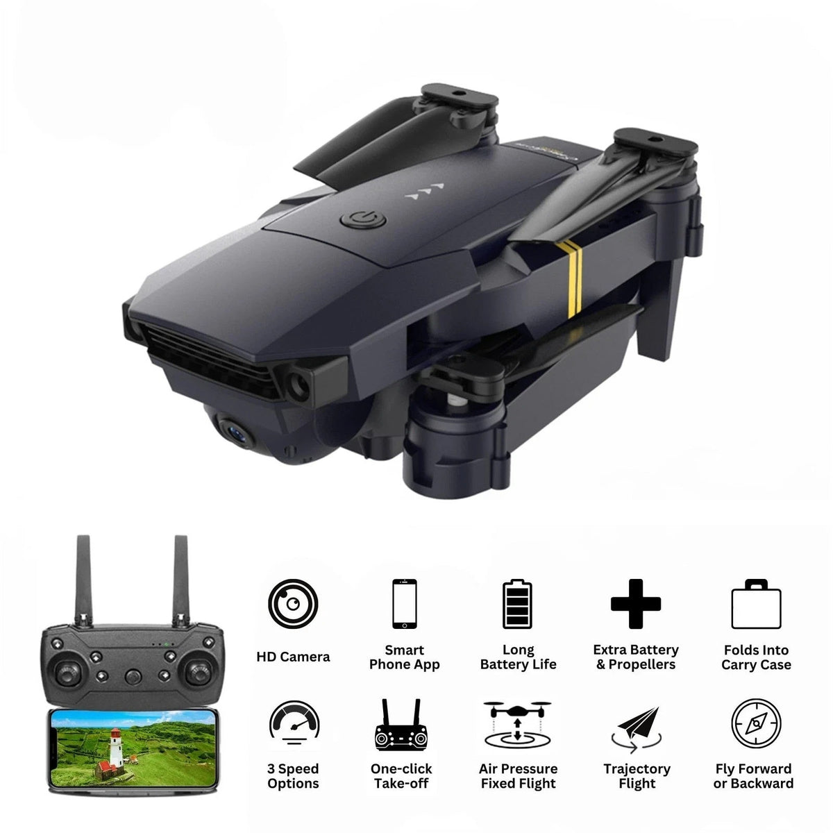 2.4 GHz Black Falcon Drone with 4k Camera Collapsible Quadcopter with Case
