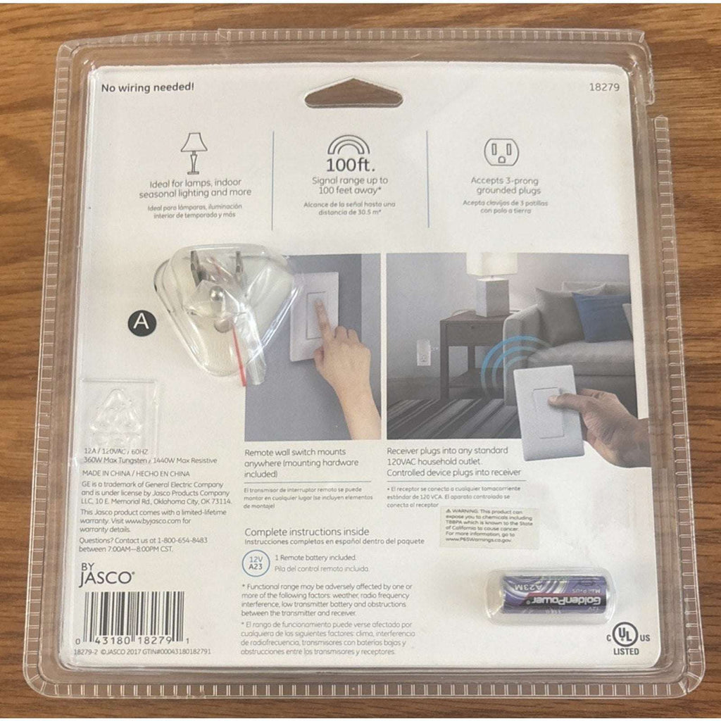 Jasco GE Wireless Remote Wall Switch Lighting Control Indoor 100ft Range #18279