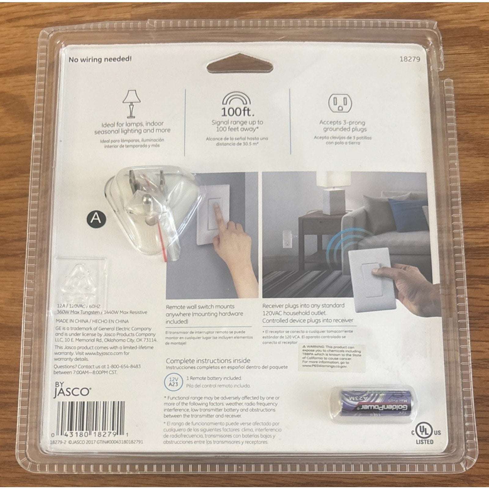 Jasco GE Wireless Remote Wall Switch Lighting Control Indoor 100ft Range #18279