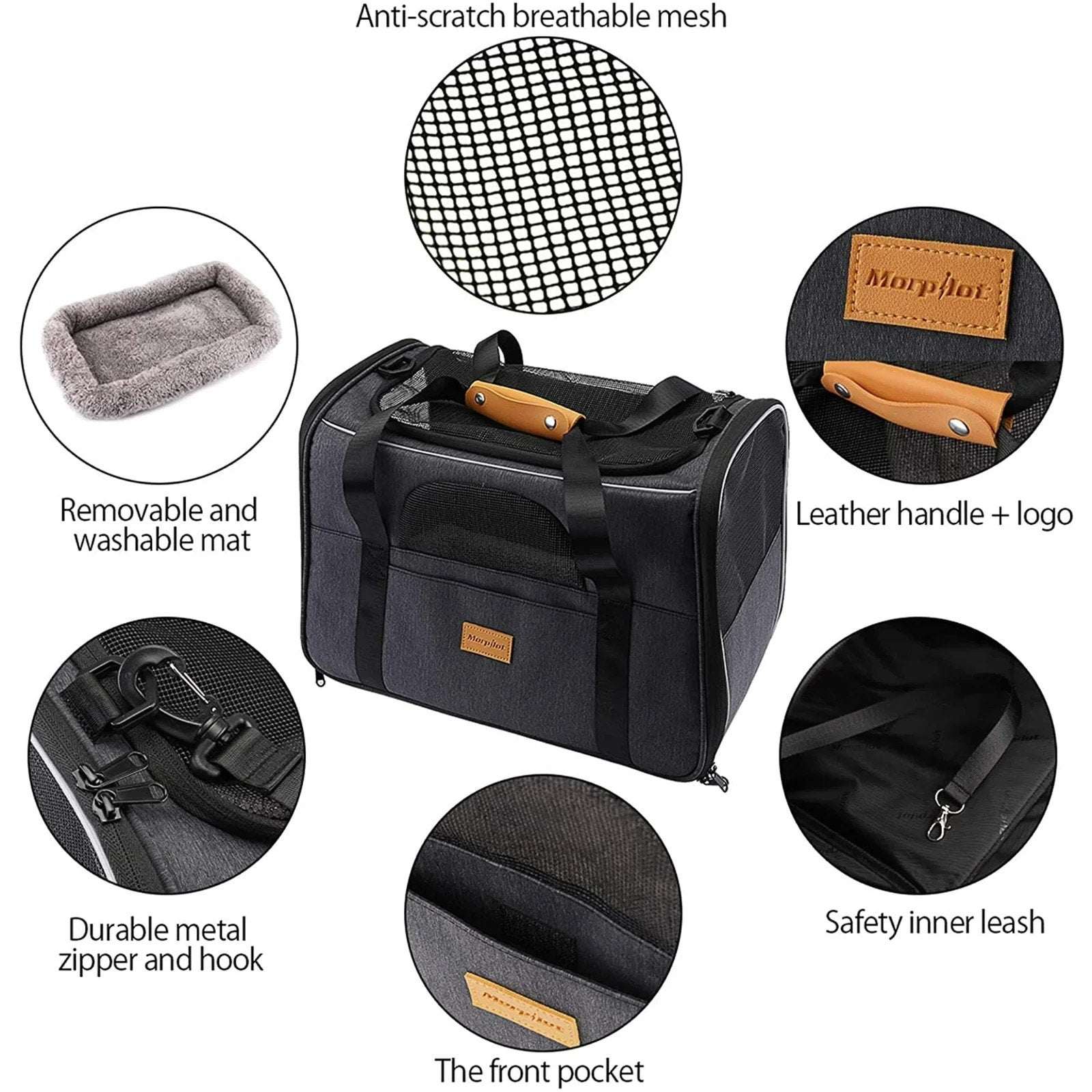 Morpilot Pet Carrier, Portable Travel Bag for Cats/Small Dogs Airline Approved