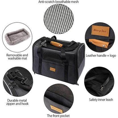 Morpilot Pet Carrier, Portable Travel Bag for Cats/Small Dogs Airline Approved
