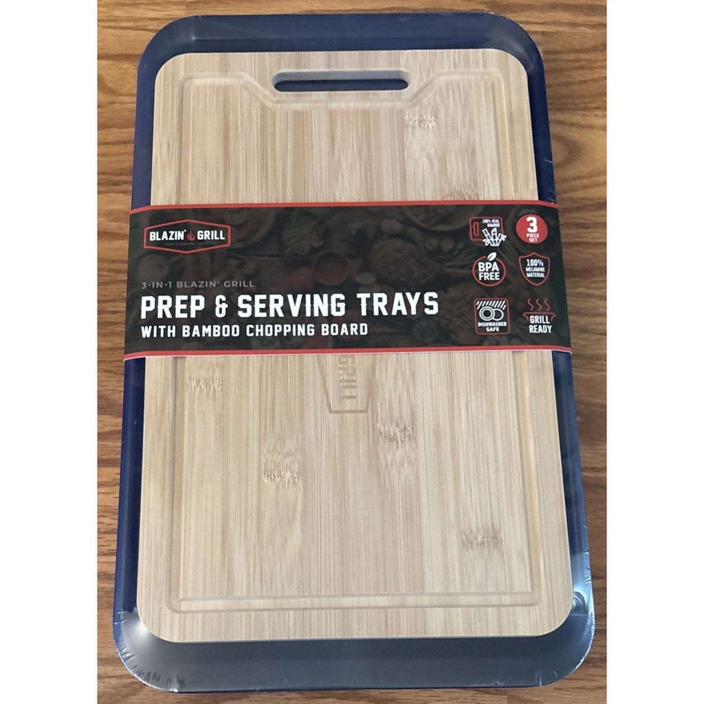 Melamine Grill Prep Serving Trays w/ Cutting Board 3PC Stackable BBQ Set