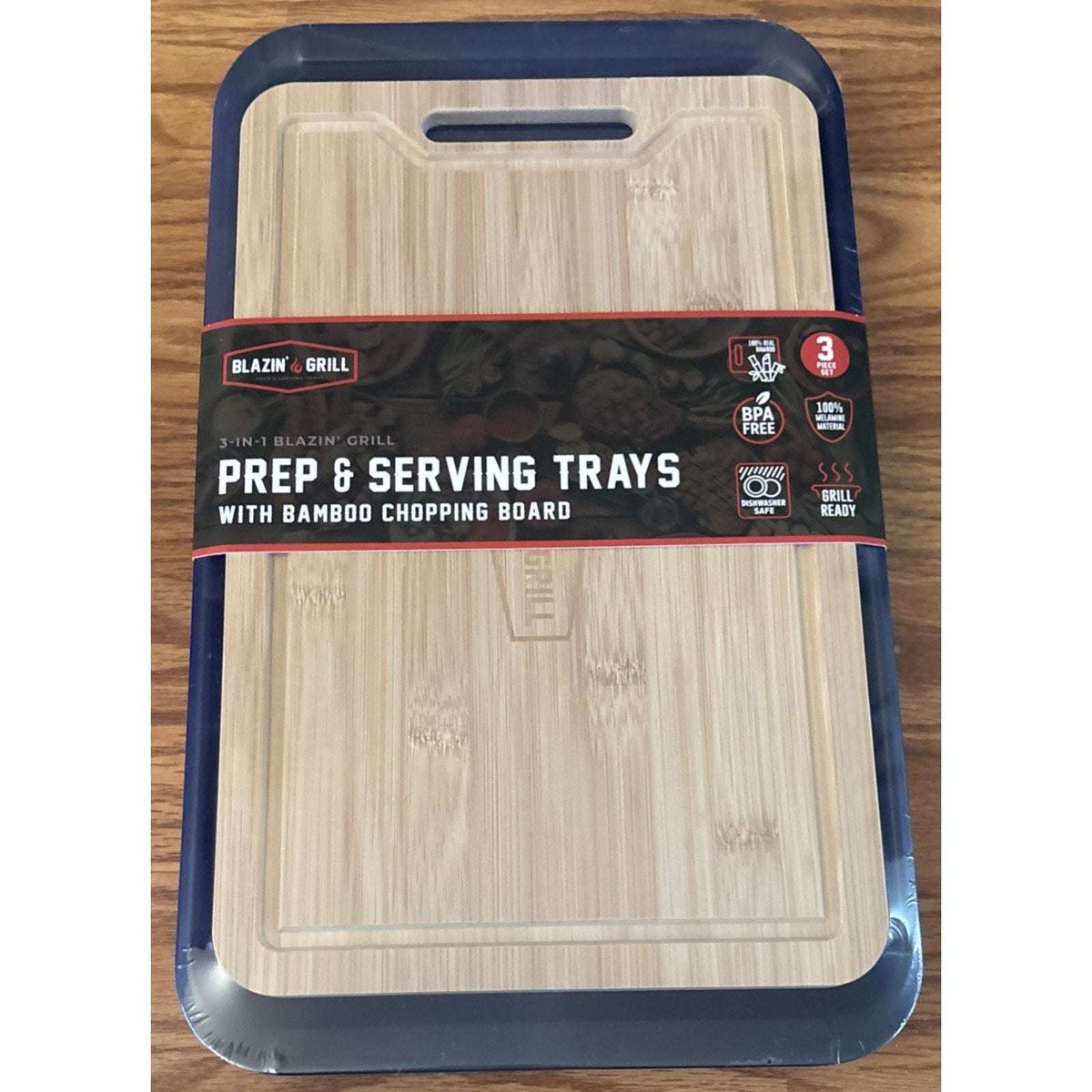 Melamine Grill Prep Serving Trays w/ Cutting Board 3PC Stackable BBQ Set
