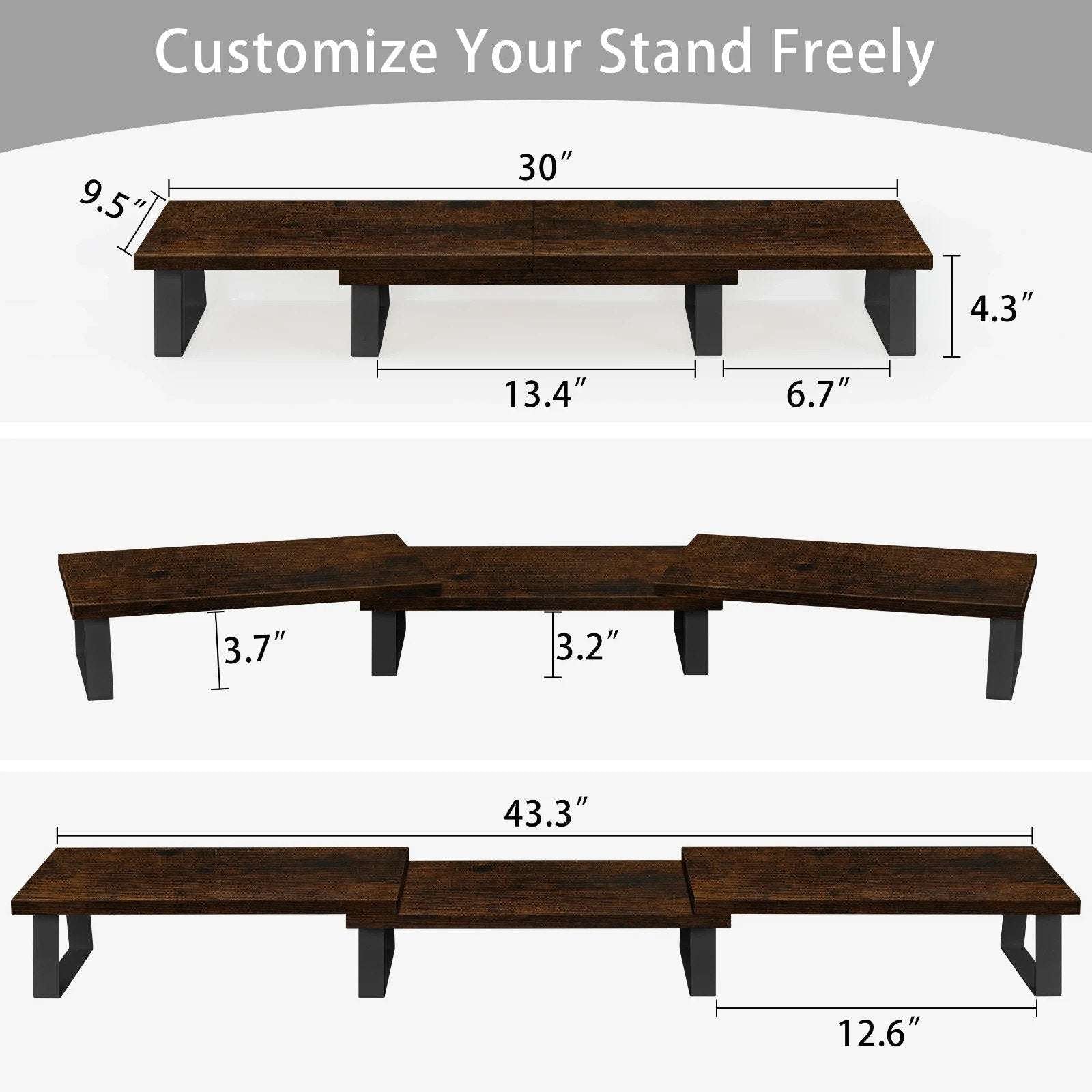 AOTHIA 43" Large Dual Monitor Stand for Desk Adjustable Riser for 2 Monitors Oak