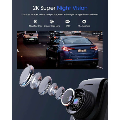 Avylet A1 Dash Cam WiFi 2K w/ APP, External GPS, WDR Night Vision, Loop Record +