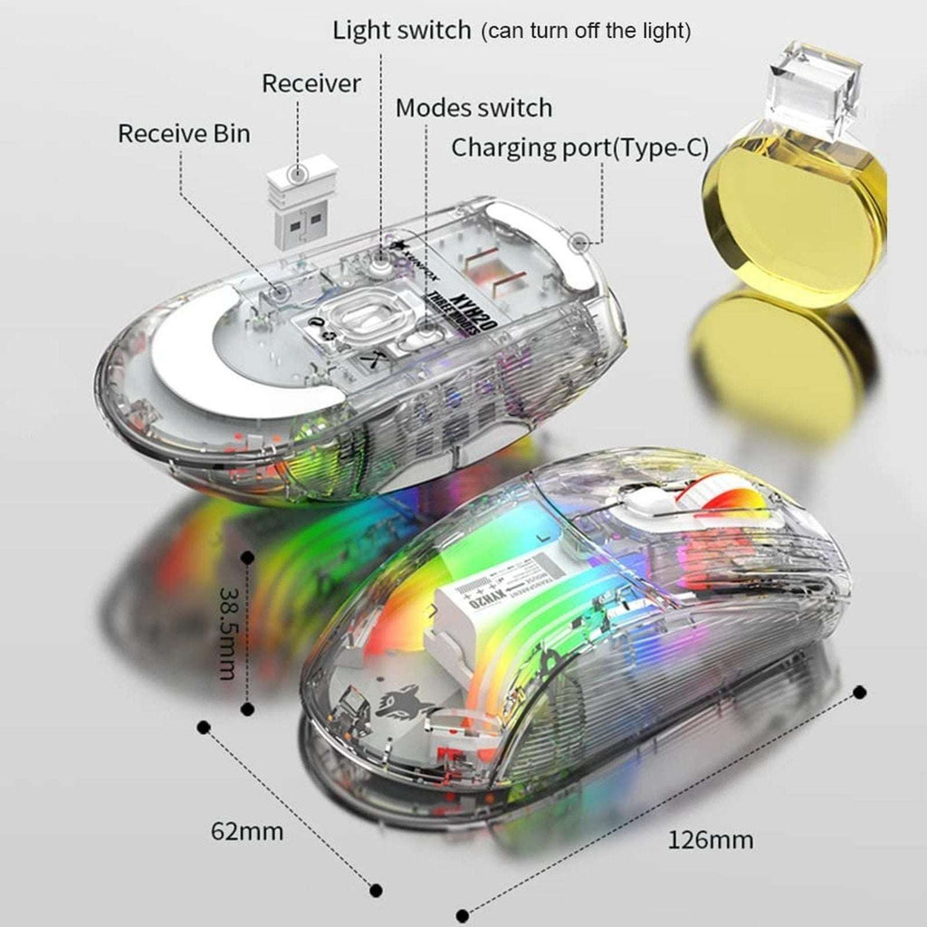 Transparent RGB Bluetooth Wireless Gaming Mouse, Dual Mode USB Computer Mouse