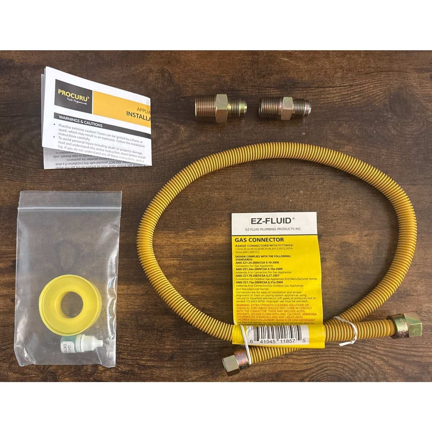 PROCURU 1/2'' OD x 24'' EZ-FUID Gas Connector w/ 1/2'' MIP x 3/4'' MIP Adapters