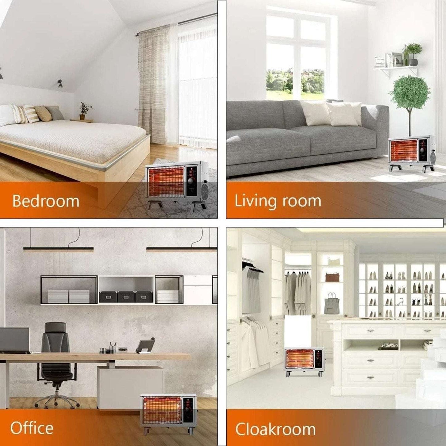 ETL Portable Fast Radiant Heater RH02 1500/1250W Tip-Over Cutoff Overheat Protec