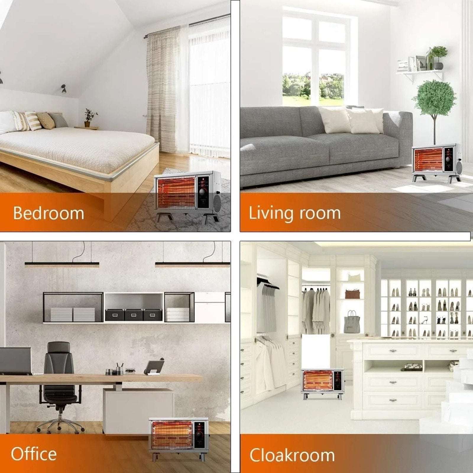 ETL Portable Fast Radiant Heater RH02 1500/1250W Tip-Over Cutoff Overheat Protec