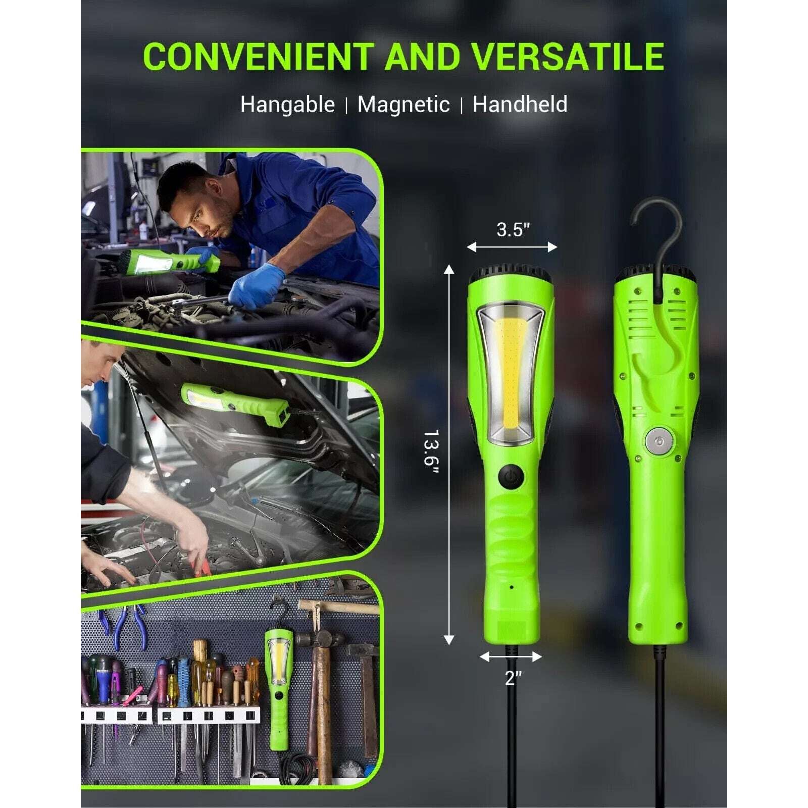 EDISHINE 2000LM LED Work Light, 15ft Cord, Dimmable, Handheld, Magnetic Hanging