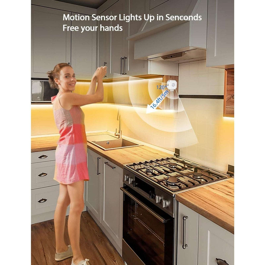 Motion Sensor LED Light Strip 16.4Ft Warm White 3000K & Multi-Colored USB Power