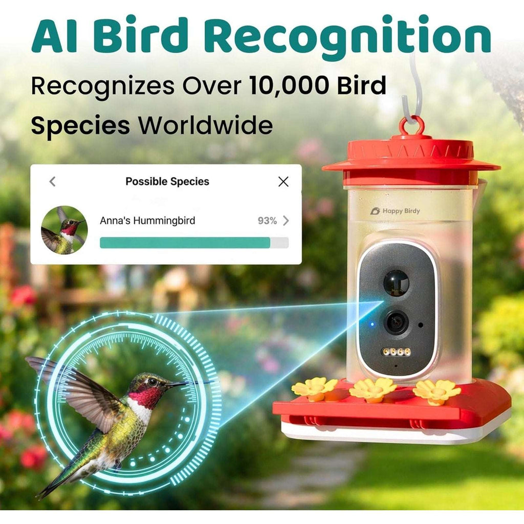 AI Smart Hummingbird Feeder Solar Camera w/ Video 160° Motion Sensor Nightvision