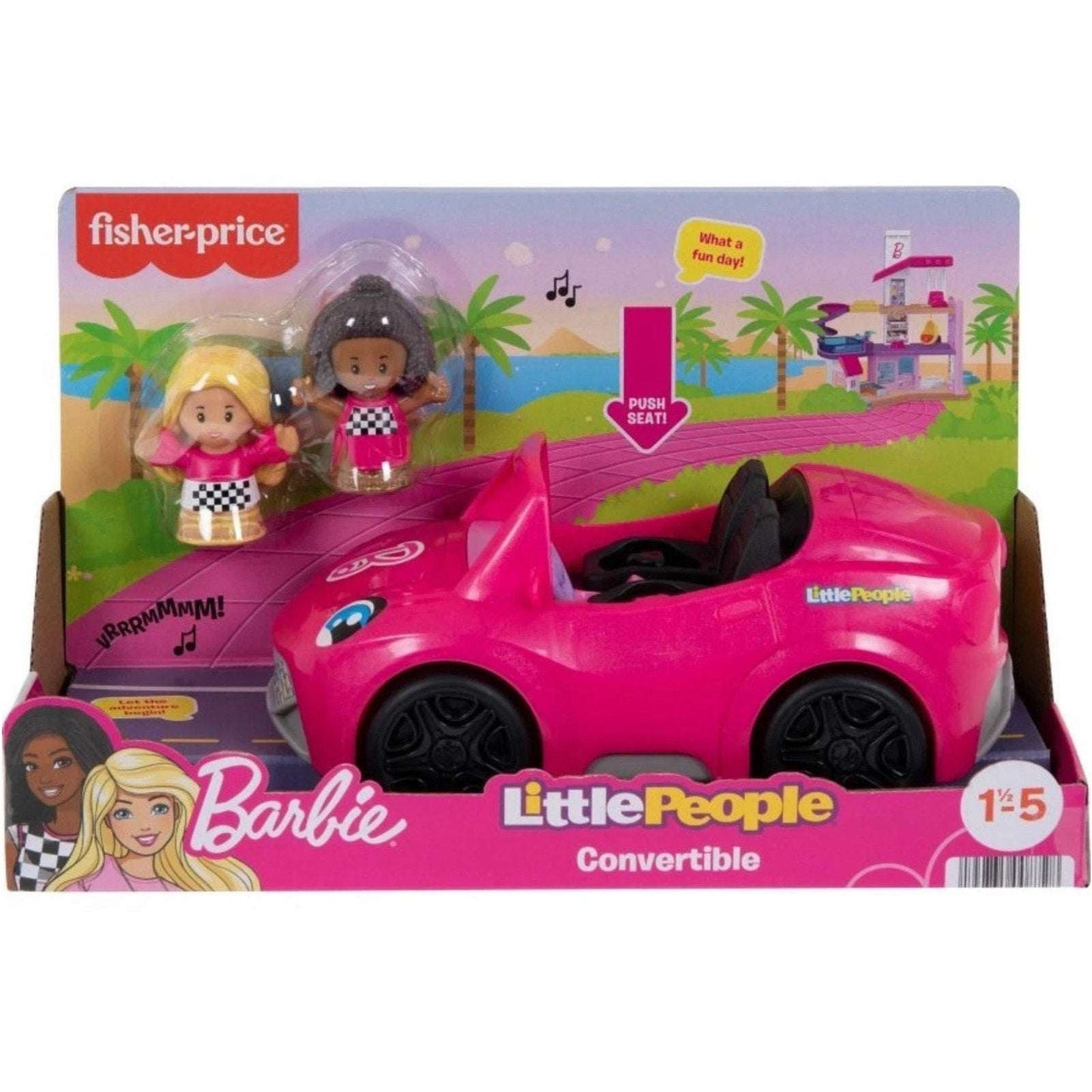Fisher Price Little People BARBIE Convertible Car with Sounds + 3 Figures NEW