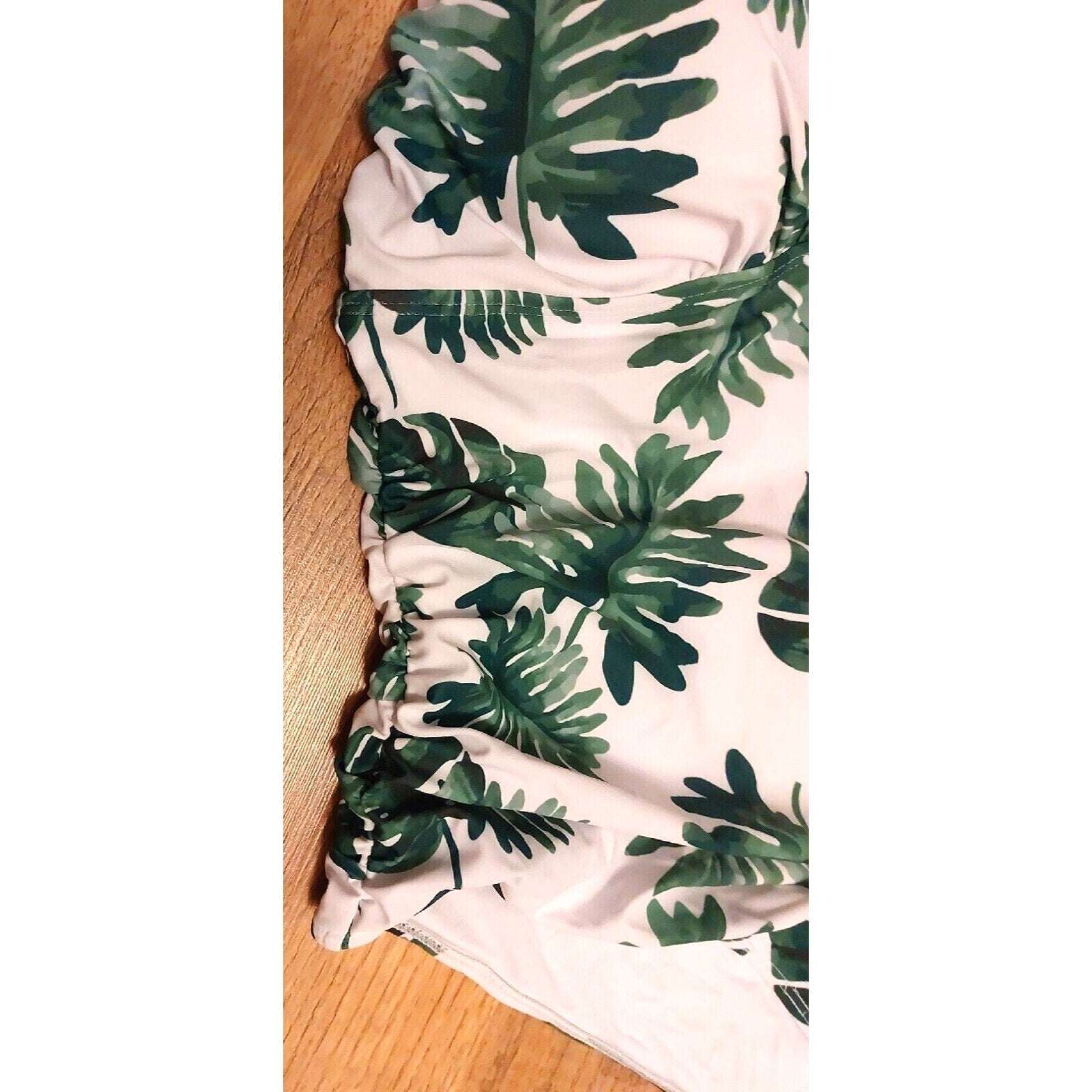 W You Di An Green Palm Leaf Tropical One Piece V-neck Wide Strap Swimsuit 4XL