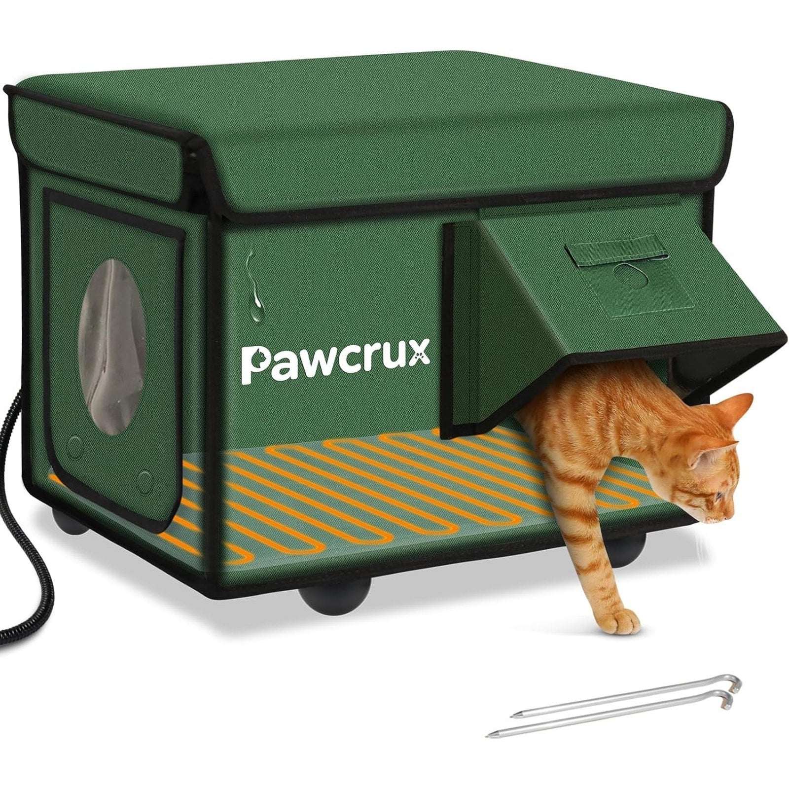 Outdoor Heated Cat House Weatherproof Winter Shelter w/ Escape Door, Heating Pad