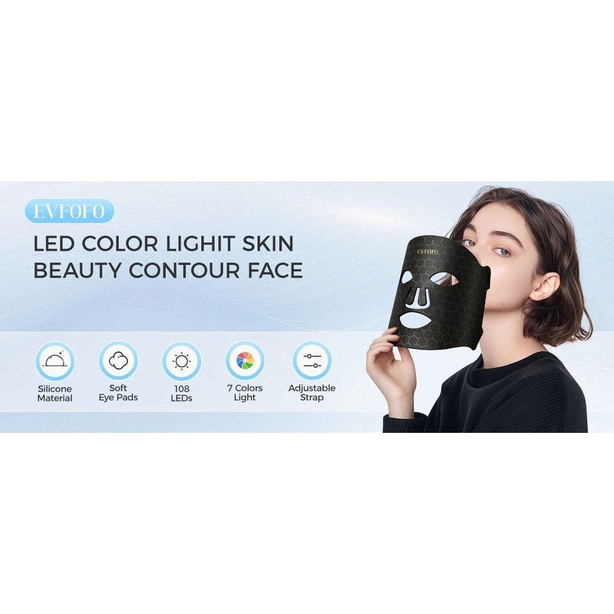 Evfofo Red LED Light Therapy Face Mask 7 Color LED Smoother & More Refined Skin