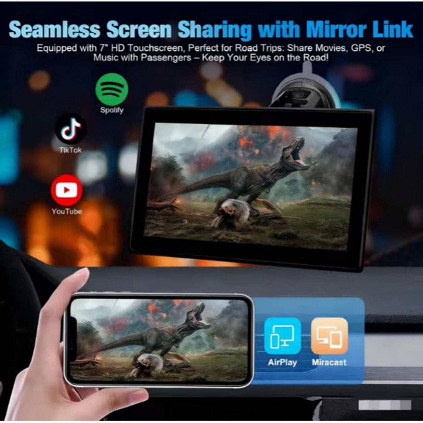 7" Portable Bluetooth Touchscreen Car Stereo Carplay & Android Auto MirrorLink