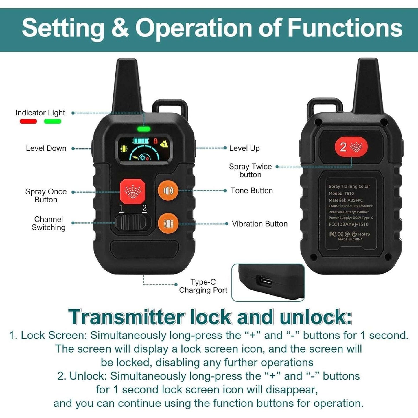 Citronella Spray Training Dog Collar Rechargeable Waterproof + 1 Spray Refill