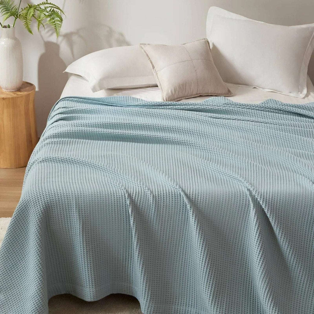 Madison Park 100% Cotton Ultra Soft Breathable Waffle Blanket Full/Queen - Aqua