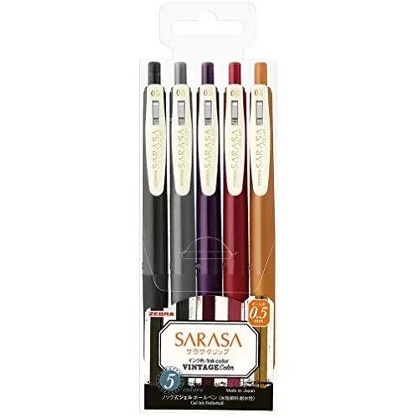 ZEBRA Gel Ballpoint Pen Sarasa 0.5mm 5 Vintage Color Colorset JJ15-5C-VI2