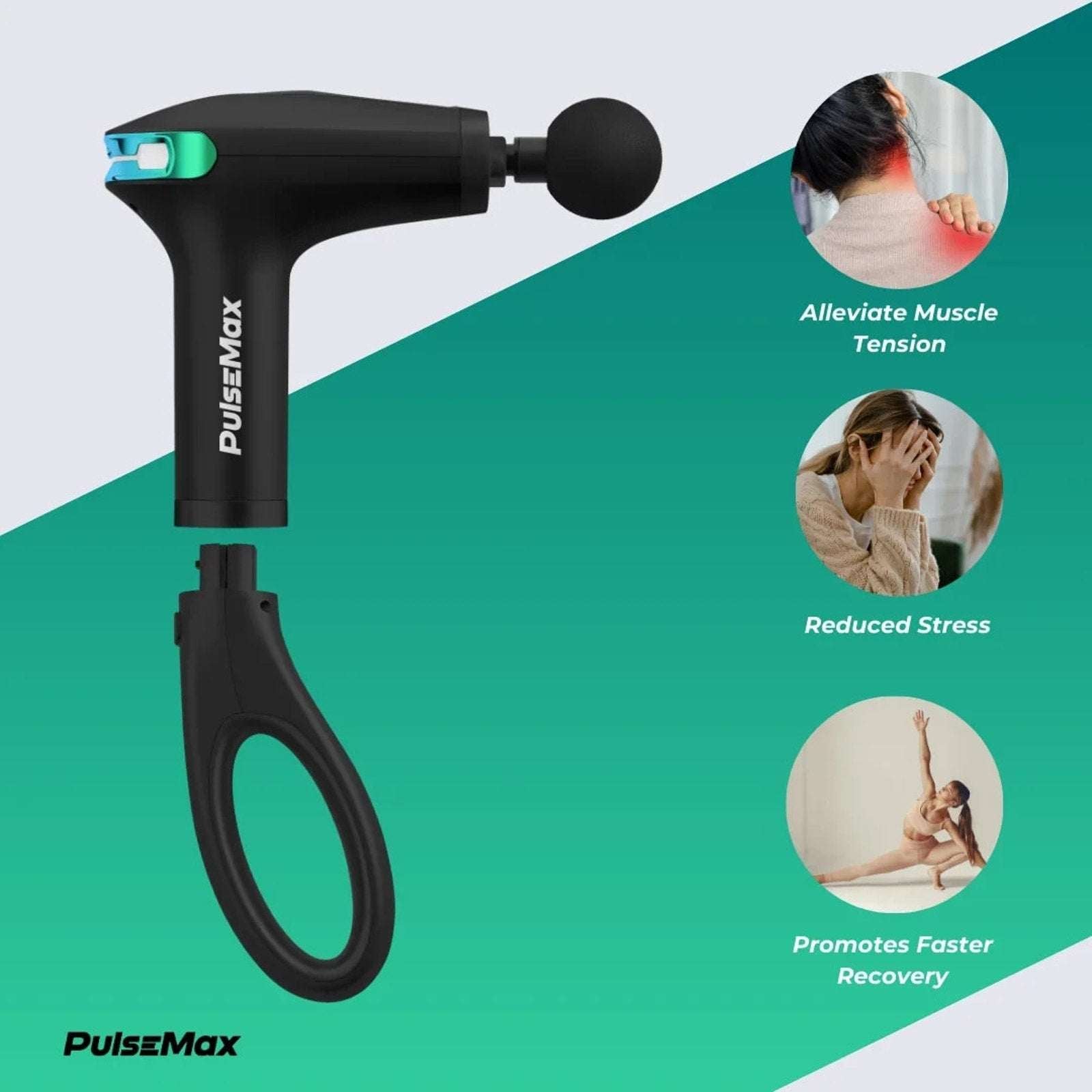 ReATHLETE PulseMax Portable Deep Tissue Massage Gun Extended Reach 8Gears/4Heads