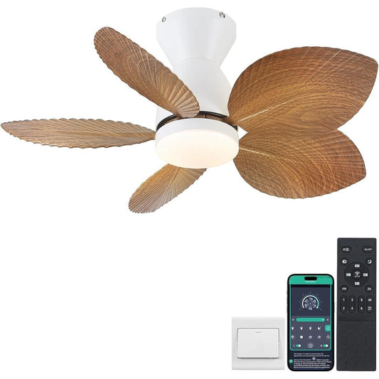 30 Inch Tropical Palm Leaf Ceiling Fan with Lights, Remote & App Control Flush M