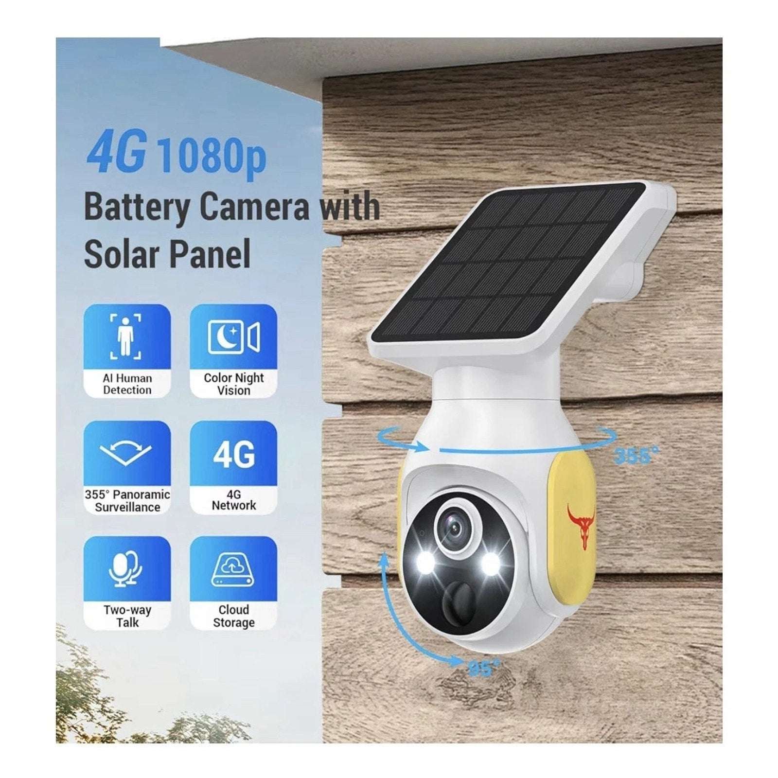 4G 1080p Security Camera Smart AI Human Detect Battery/Solar 2-Way Talk Pan/Tilt