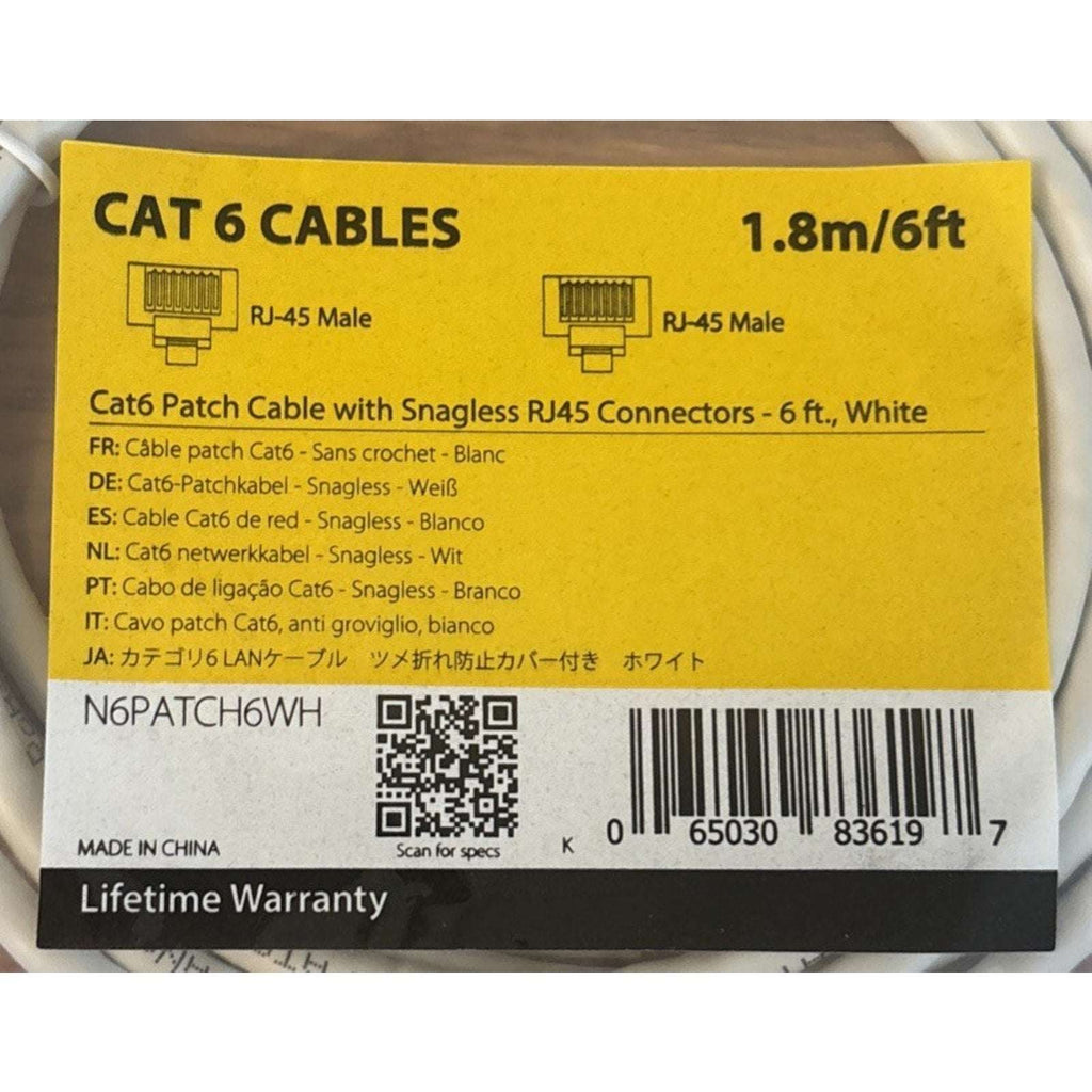 5x StarTech Cat6 Ethernet Network Patch Cable 6ft White RJ45 Snagless N6PATCH6WH