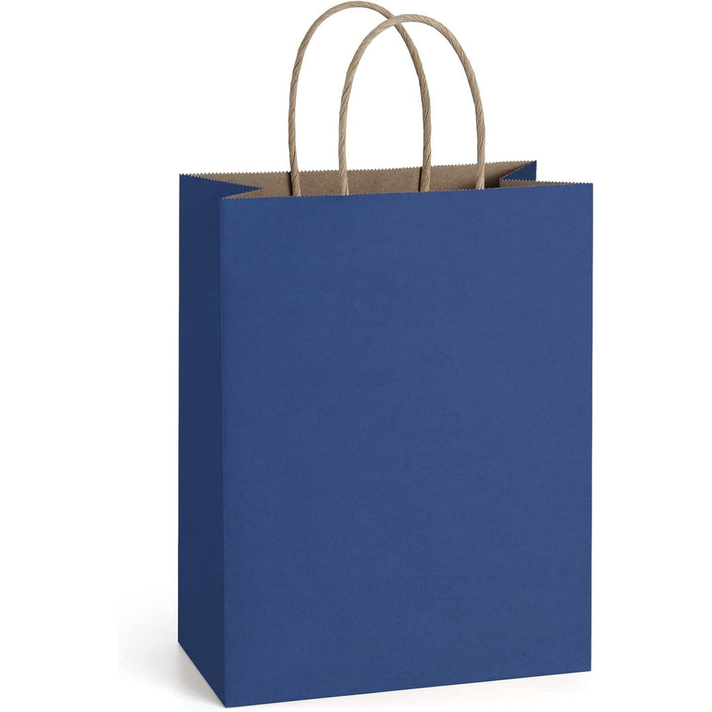 100Pcs Navy Blue Kraft Paper Gift Bags 8x4.25x10.5 Coastal Boutique Retail Gifts