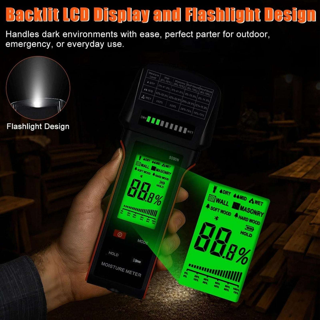 Pinless Wood Moisture Meter – Drywall, Mold & Lumber Moisture Detector with LCD
