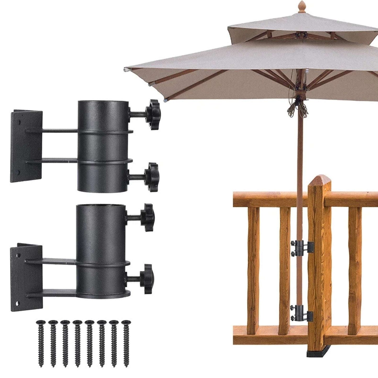 2Pc Steel Patio Umbrella Holder Corner Deck Mount Outdoor Umbrella Clamp Bracket