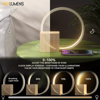 Vivilumens Sunrise Wake-Up Light Alarm White Noise Machine w USB Phone Charging