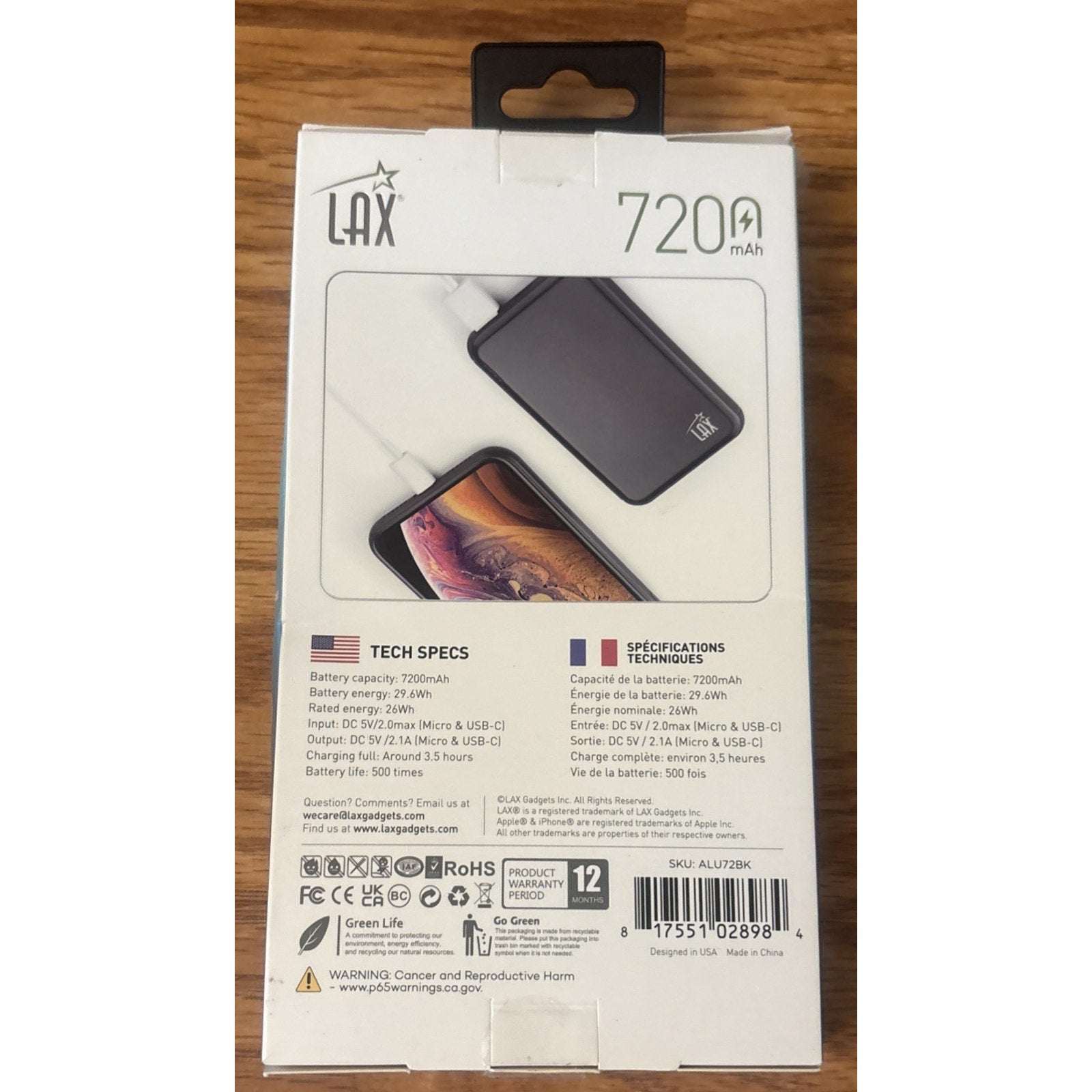 LAX 7200mAh Slim Power Bank Fast Charge - Micro/USB-C - Charge 2 Devices at Once