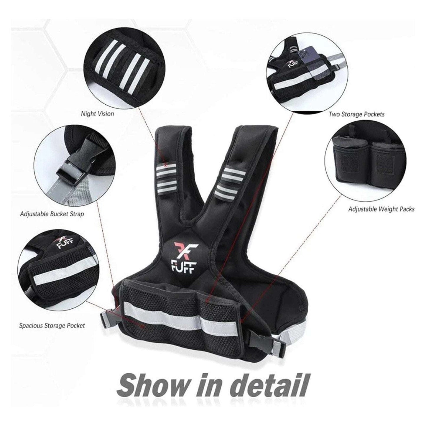 FUFF 4-10lb Adjustable Weighted Vest w/ 6 Ironsand Weights for Strength Training