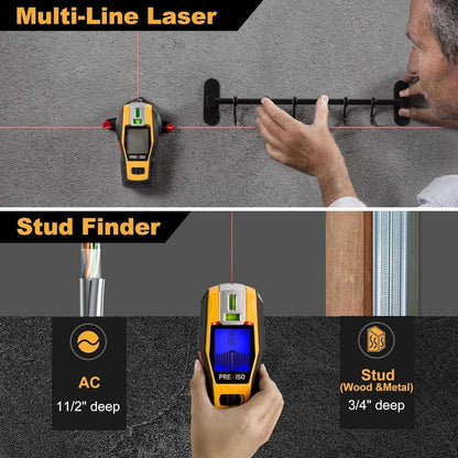 PREXISO 2-in-1 Stud Finder w/ Cross Line Laser Level, Rechargeable Multi Surface