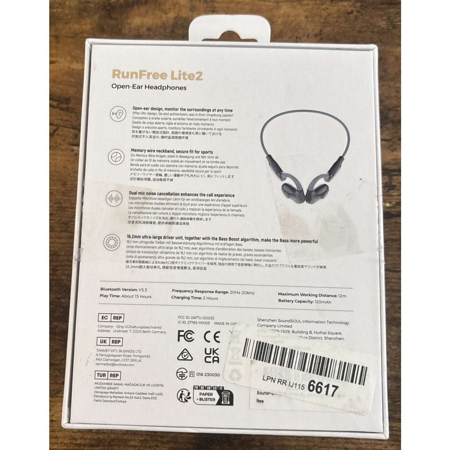 SoundPeats RunFree Lite2 Open Ear Air Conduction Bluetooth Sport Headphones