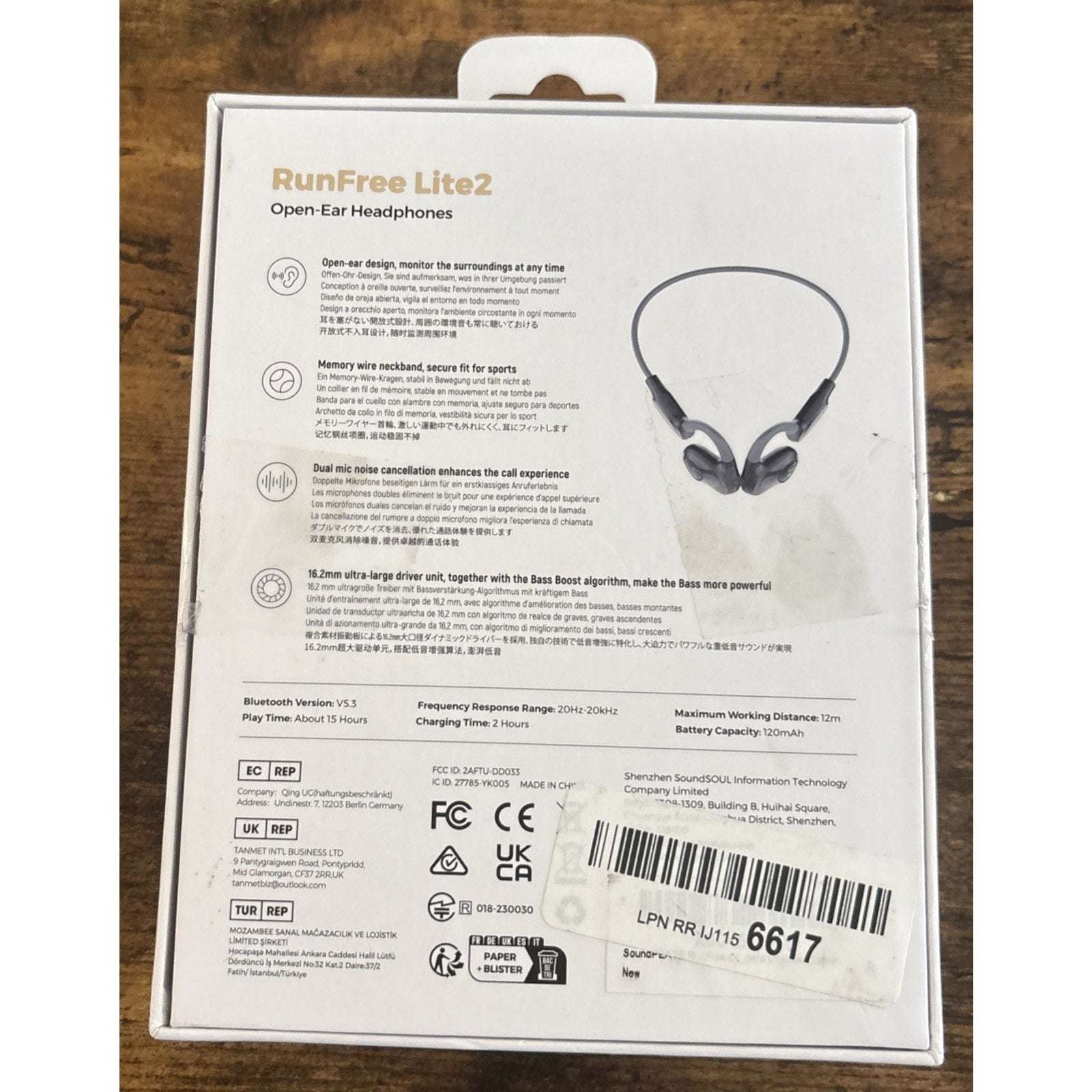 SoundPeats RunFree Lite2 Open Ear Air Conduction Bluetooth Sport Headphones