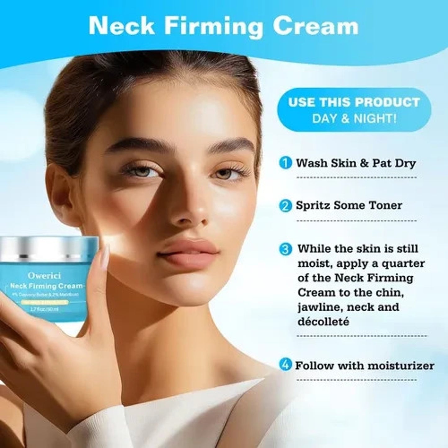 Owerici Neck Firming Cream 4% Cupuacu Butter 2% Matribust Neck & Decollete 1.7oz