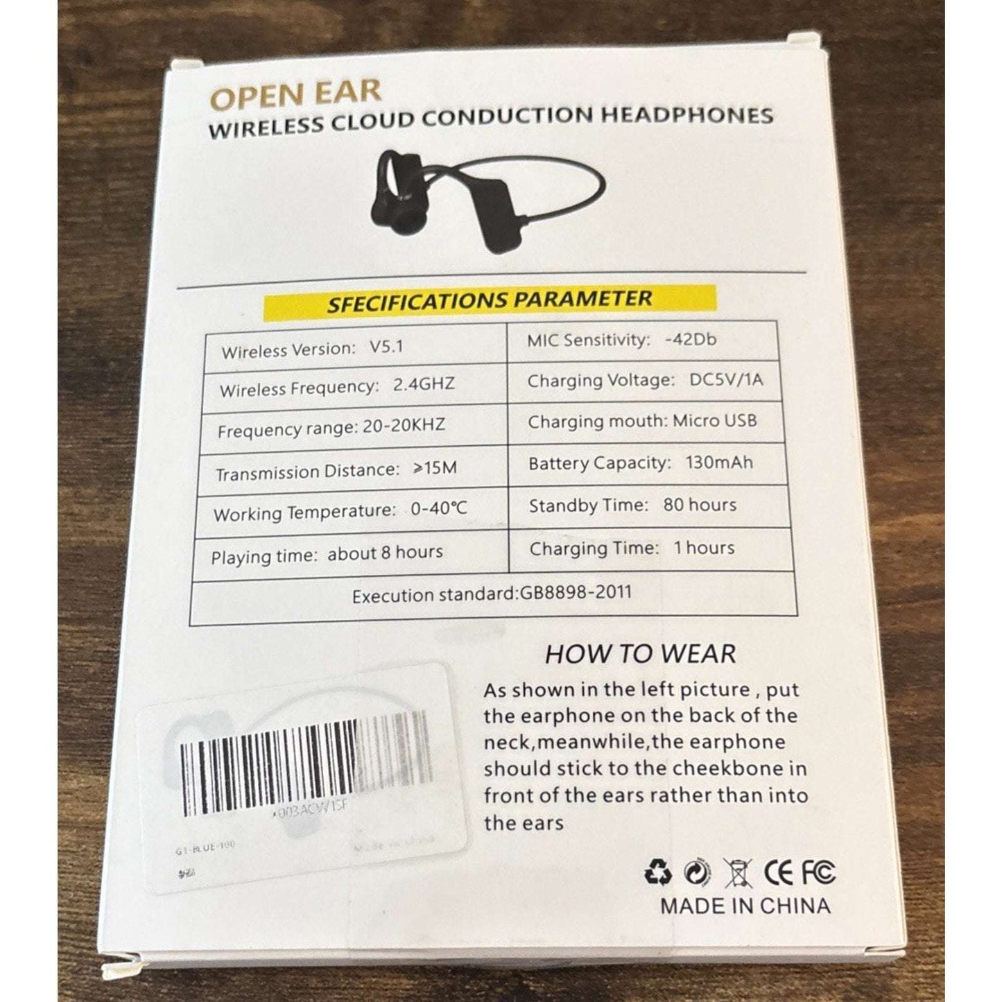 Open Ear Bluetooth 5.1 Sport Headphones Wireless Bone Conduction Earbuds Recharg