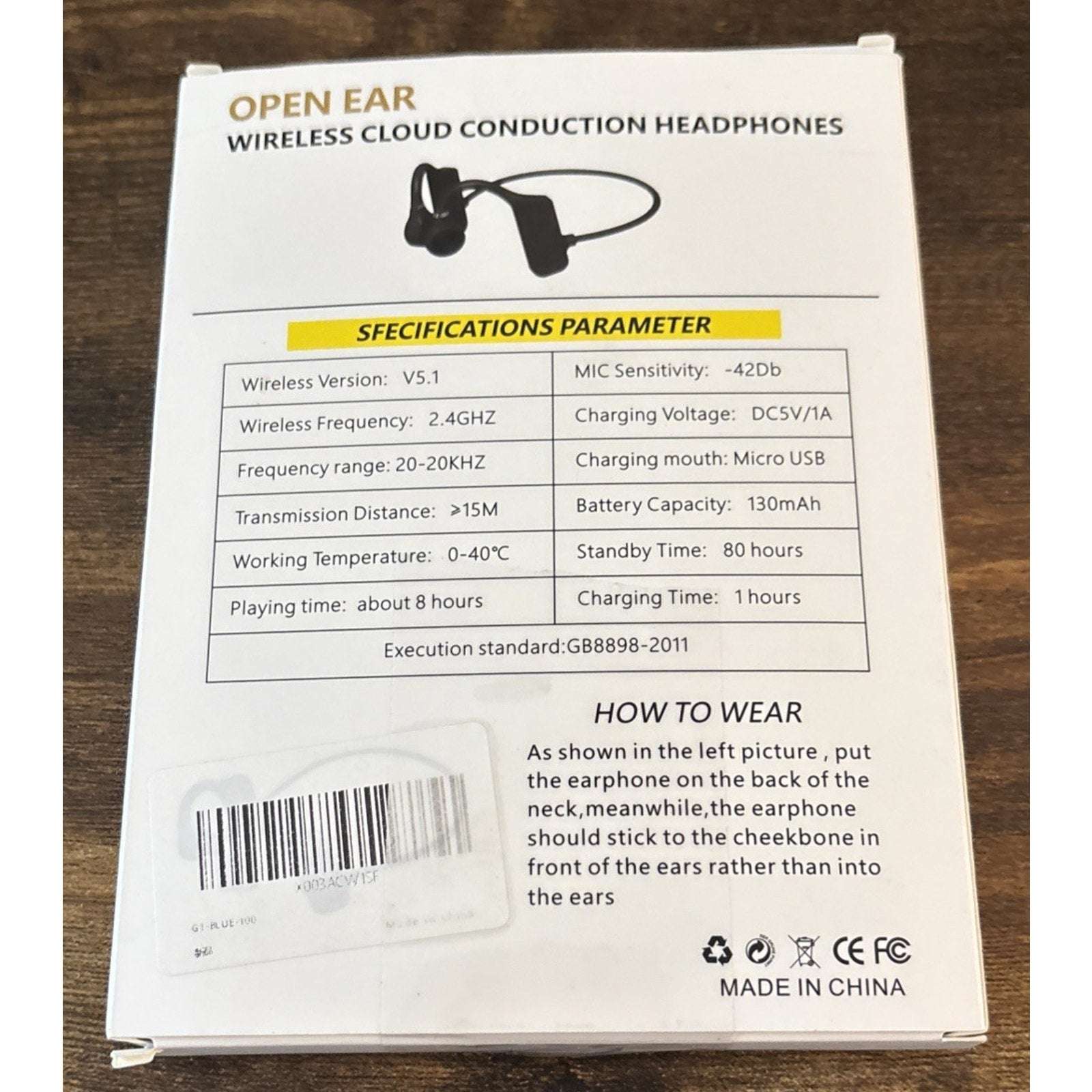 Open Ear Bluetooth 5.1 Sport Headphones Wireless Bone Conduction Earbuds Recharg