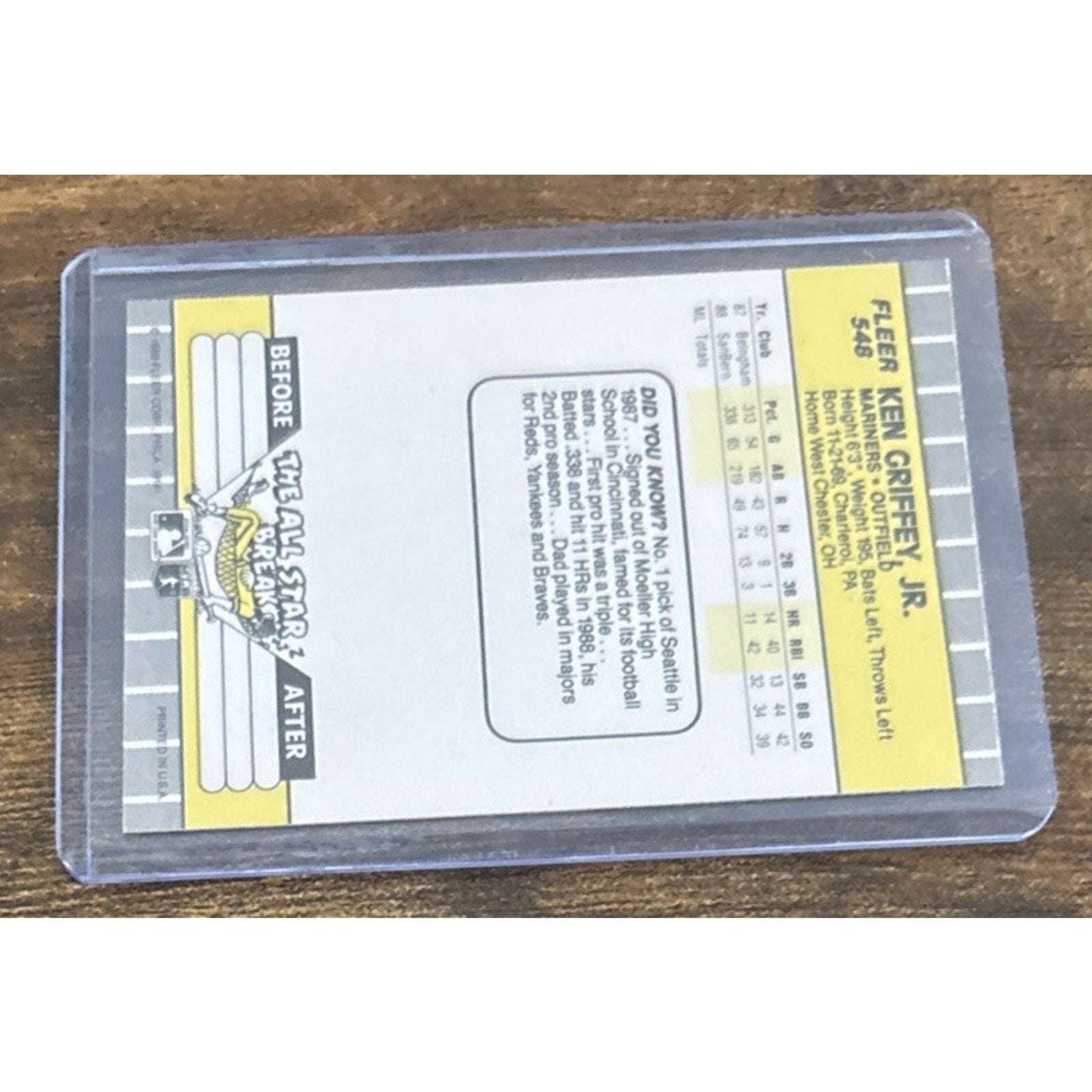 1989 FLEER MLB #548 KEN GRIFFEY JR - RC Rookie Card - Marniners - Pack to Sleeve