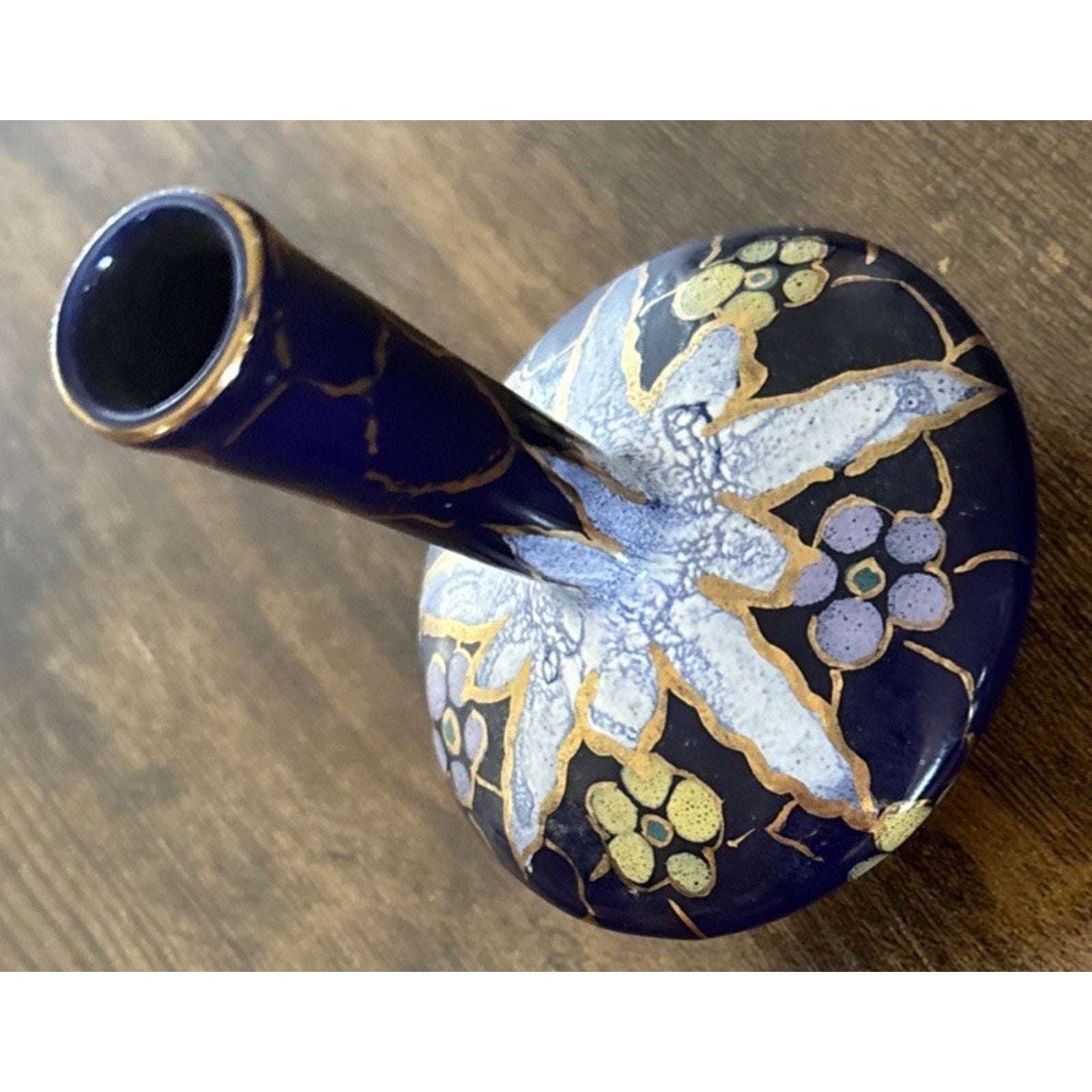 VTG REGINA Paris GOUDA HOLLAND ART POTTERY 109 Cobalt Blue Hand Painted BUD VASE