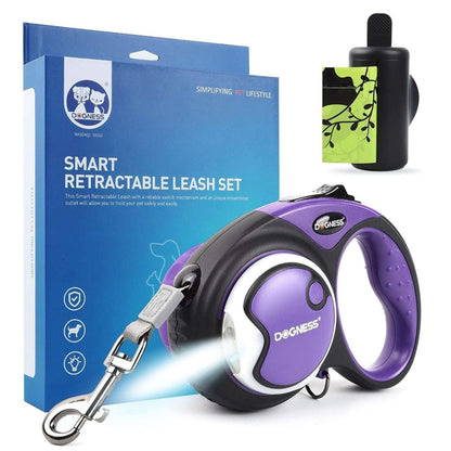 Smart Retractable Dog Leash Set w/ LED Light, Bluetooth Speaker, Bag Dispenser