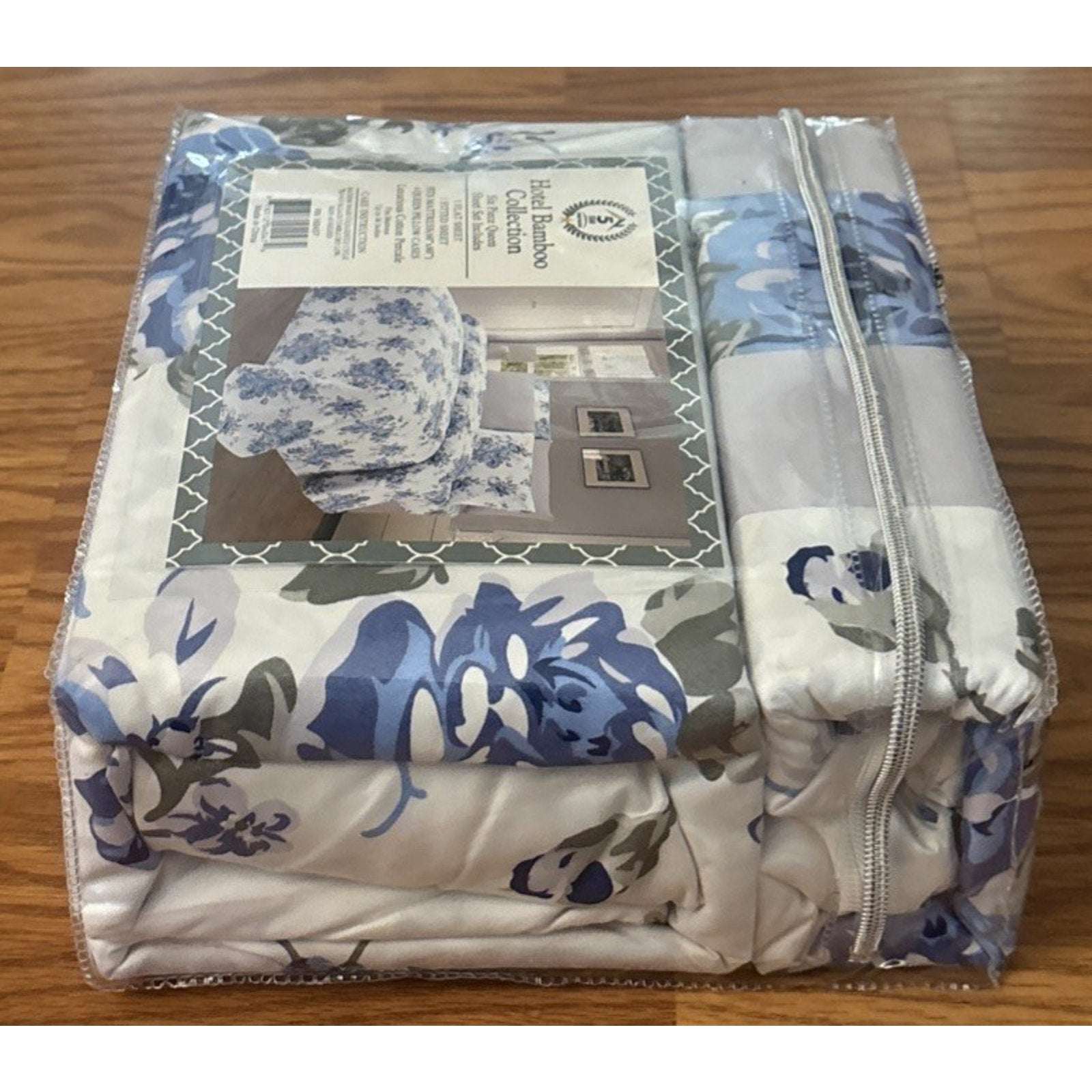 Hotel Bamboo Collection 1800 6-Piece Queen Sheet Set Deep Pocket Blue Floral