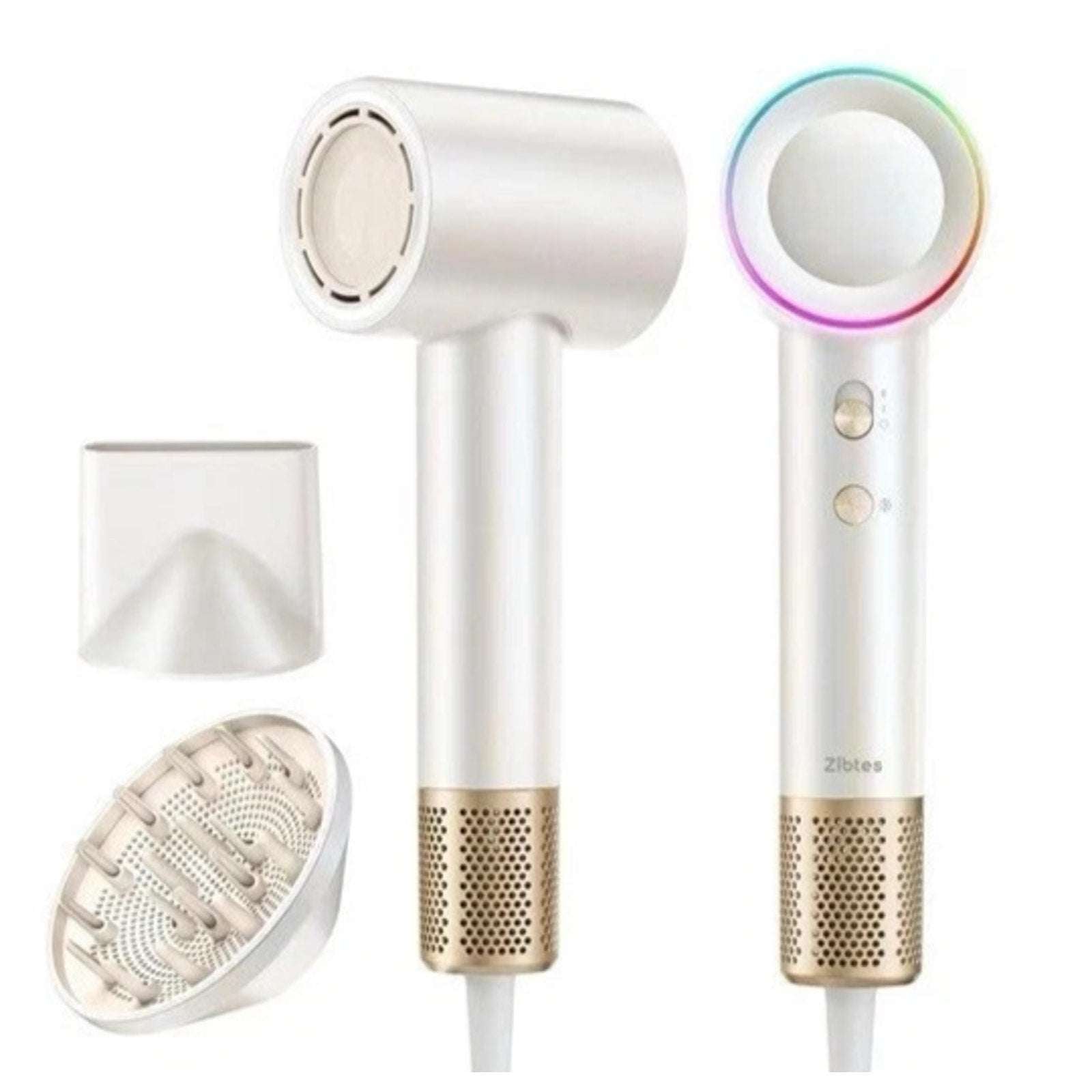 Zibtes High-Speed Hair Dryer with Magnetic Diffuser & Concentrator White/Gold